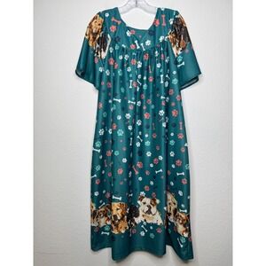 Anthony Richards Dog Print Nightgown Muumuu House Dress Teal Green Plus Size 1X